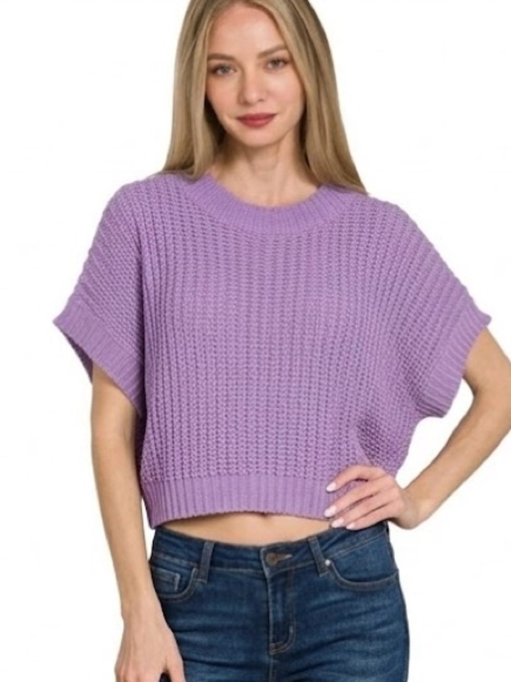 Zenana Outfitters Knit Cropped Top- Lilac